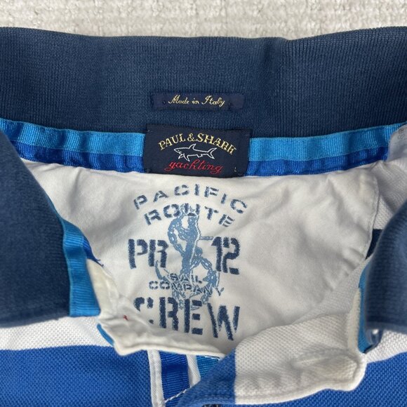 Paul & Shark Mens Sz L Blue Stripped Polo Ocean Team Royal Club *Stained Read* - Picture 11 of 16